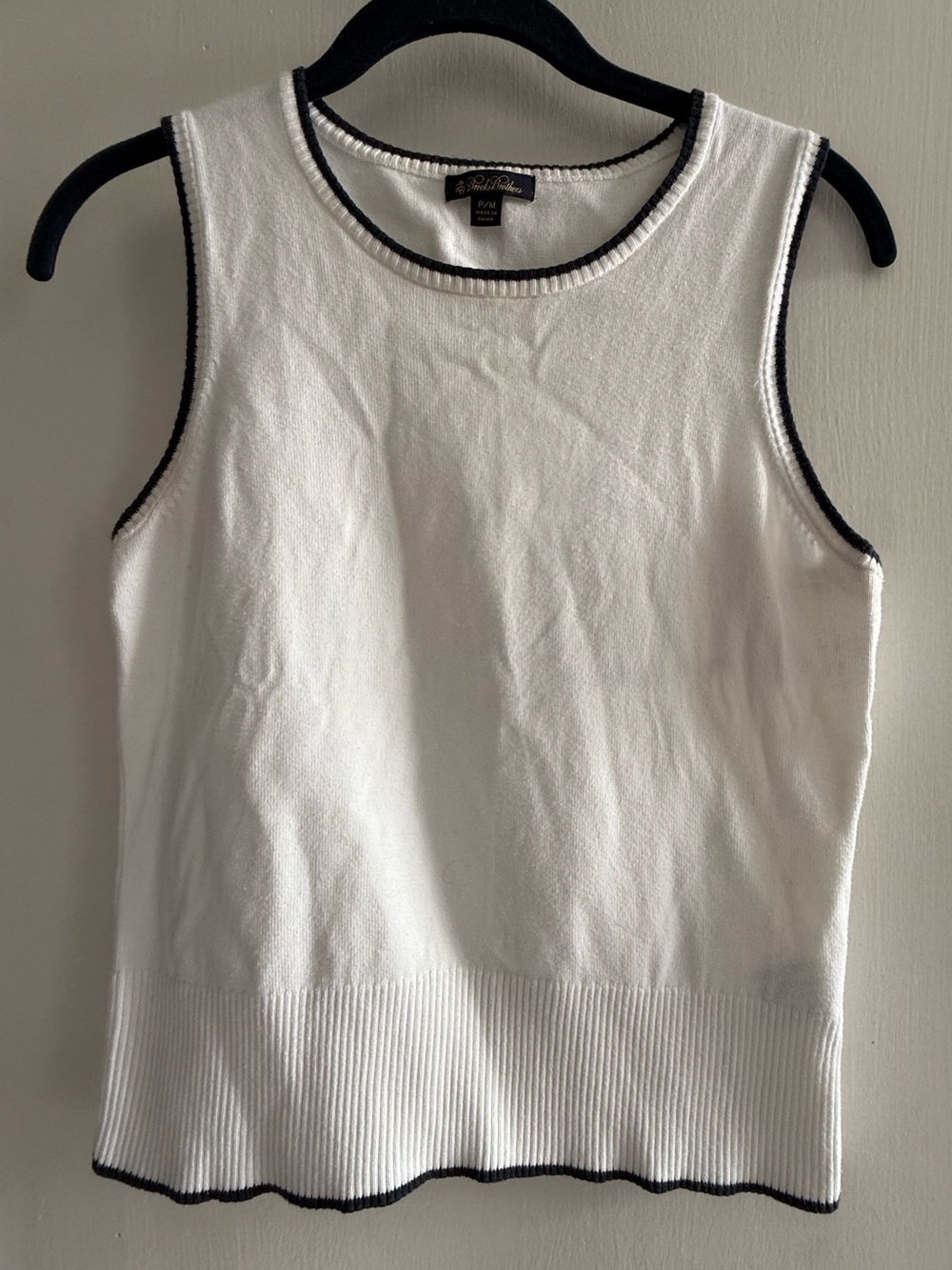 Brooks Brothers White Sleeveless Knit Tank with Black Trim Size Petite M